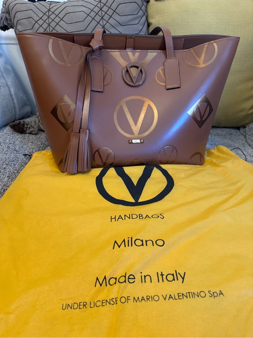 Valentino Brown SoHo Magnus Logo Tote with Tassel Accent